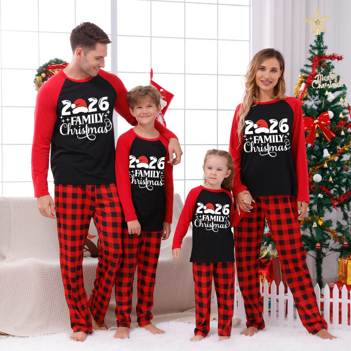 Family Christmas Pajamas Santa Hat Typography Christmas Photo Session Outfits CHP-46