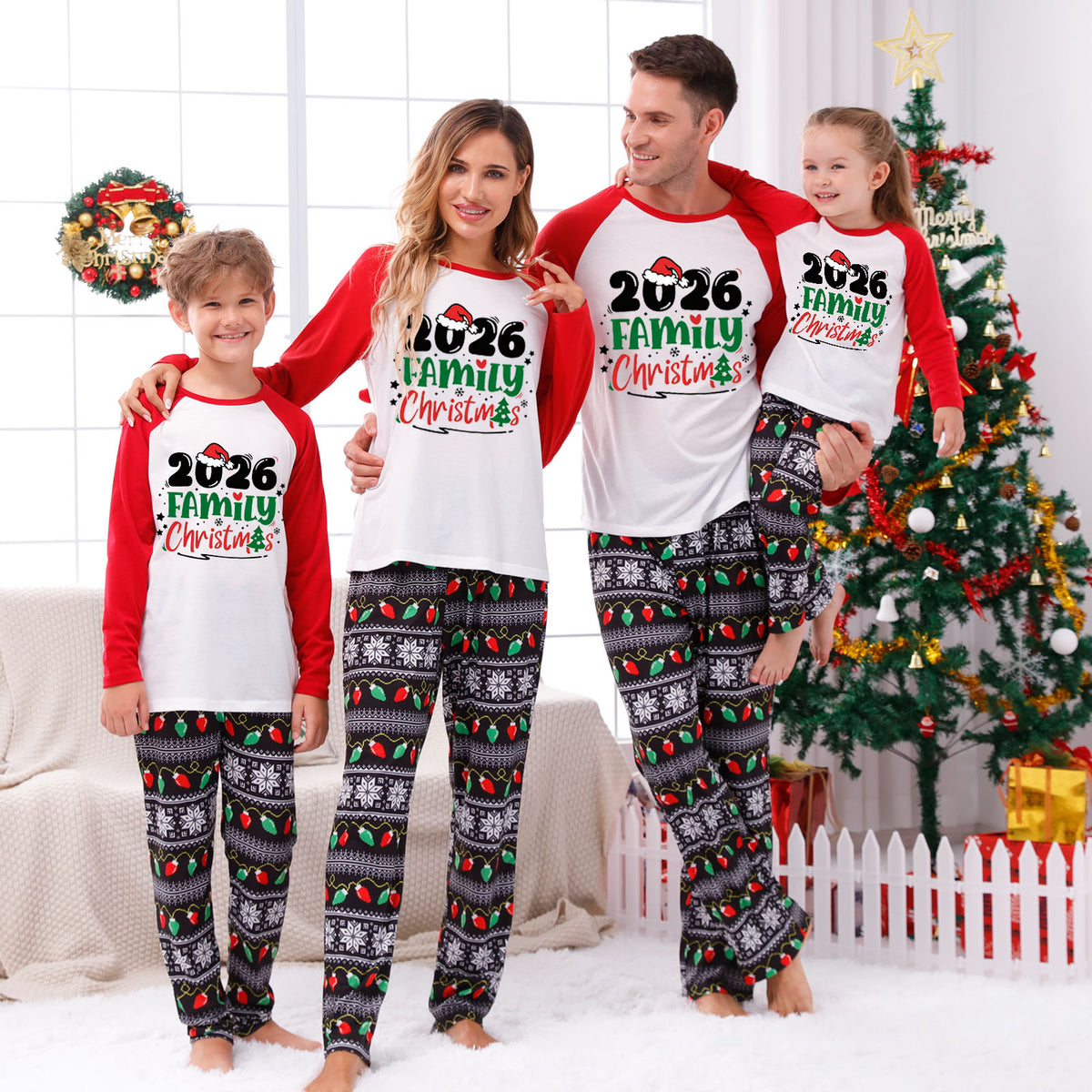 Christmas Pajamas 2026 Family Christmas Santa Hat Tree Letter Print Matching Family Sleepwear CHP-129