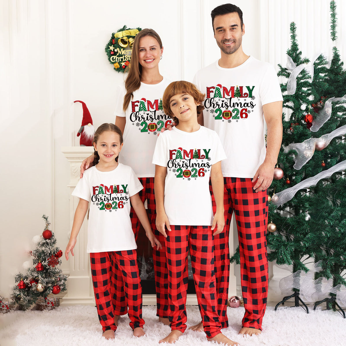 Christmas Pajamas Plaid Lettering Festive Numbers Christmas Lounge Set CHP-21