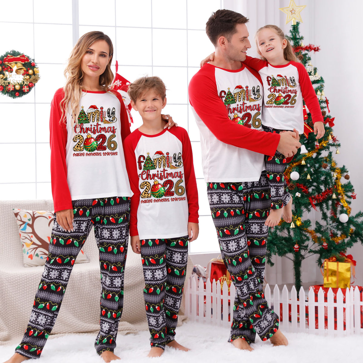 Christmas Pajamas Family Christmas 2026 Plaid Leopard Letter Print Matching Family Sleepwear CHP-134