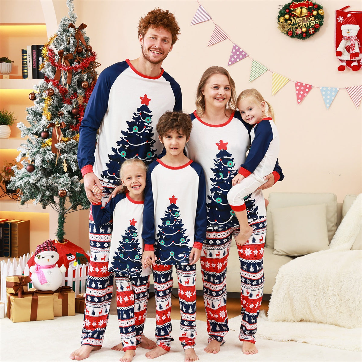 Matching Christmas PJs Navy Tree Fair Isle Print Dad and Kids Christmas Pajamas CHP-88