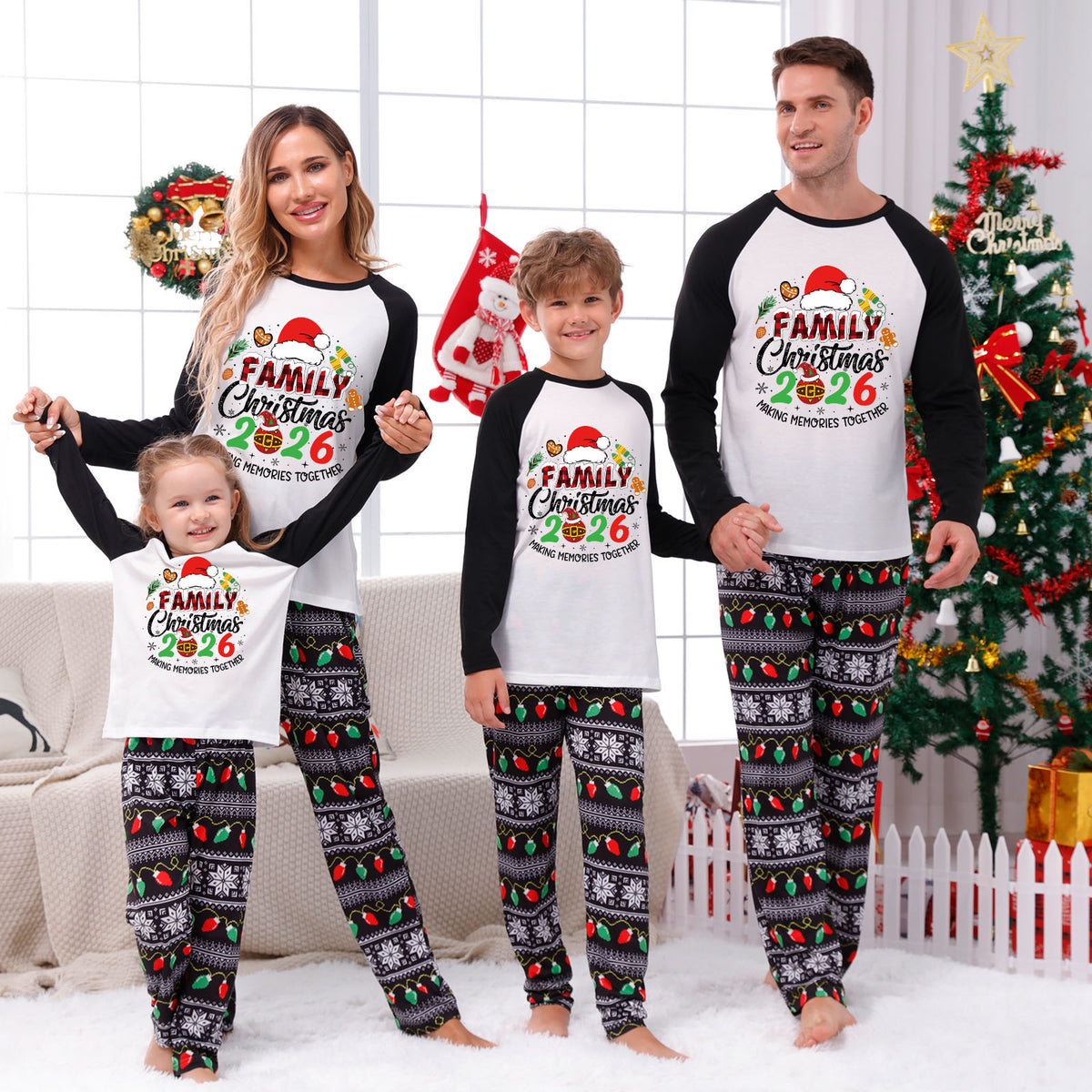 Christmas Pajamas Santa Hat Gingerbread Ornament Print Matching Family Christmas Photoshoot Outfit Christmas Sleepwear CHP-115