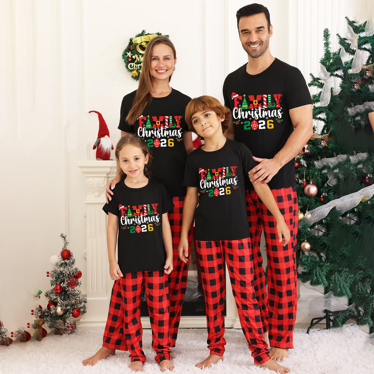 Matching Christmas Pajamas for Photos Santa Hat Festive Lettering Christmas Pajama Set CHP-35