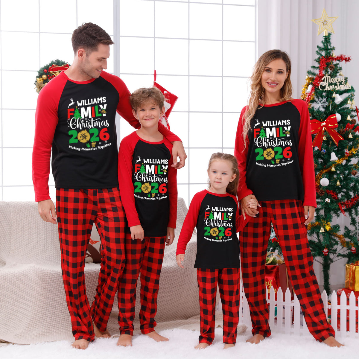 Matching Family Christmas Pajamas Reindeer Tree Family Lettering Christmas Pajama Set CHP-48