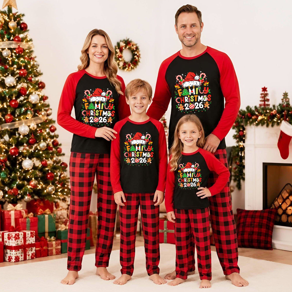 Candy Cane Christmas Pajamas Santa Hat Festive Graphic Christmas Lounge Set CHP-50