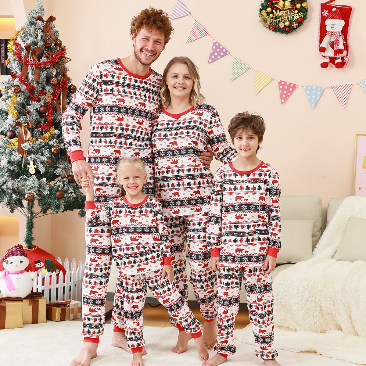 Christmas Plaid Pajamas Nordic Bear Tree Snowflake Christmas Photo Session Outfits CHP-79