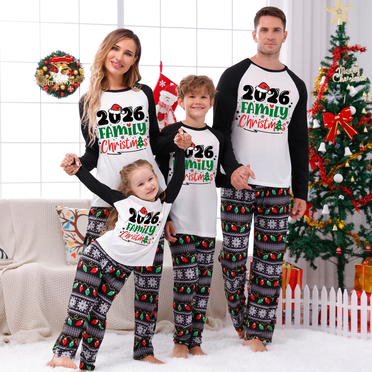 Christmas Pajamas 2026 Family Christmas Santa Hat Print Matching Family Photoshoot Sleepwear CHP-118