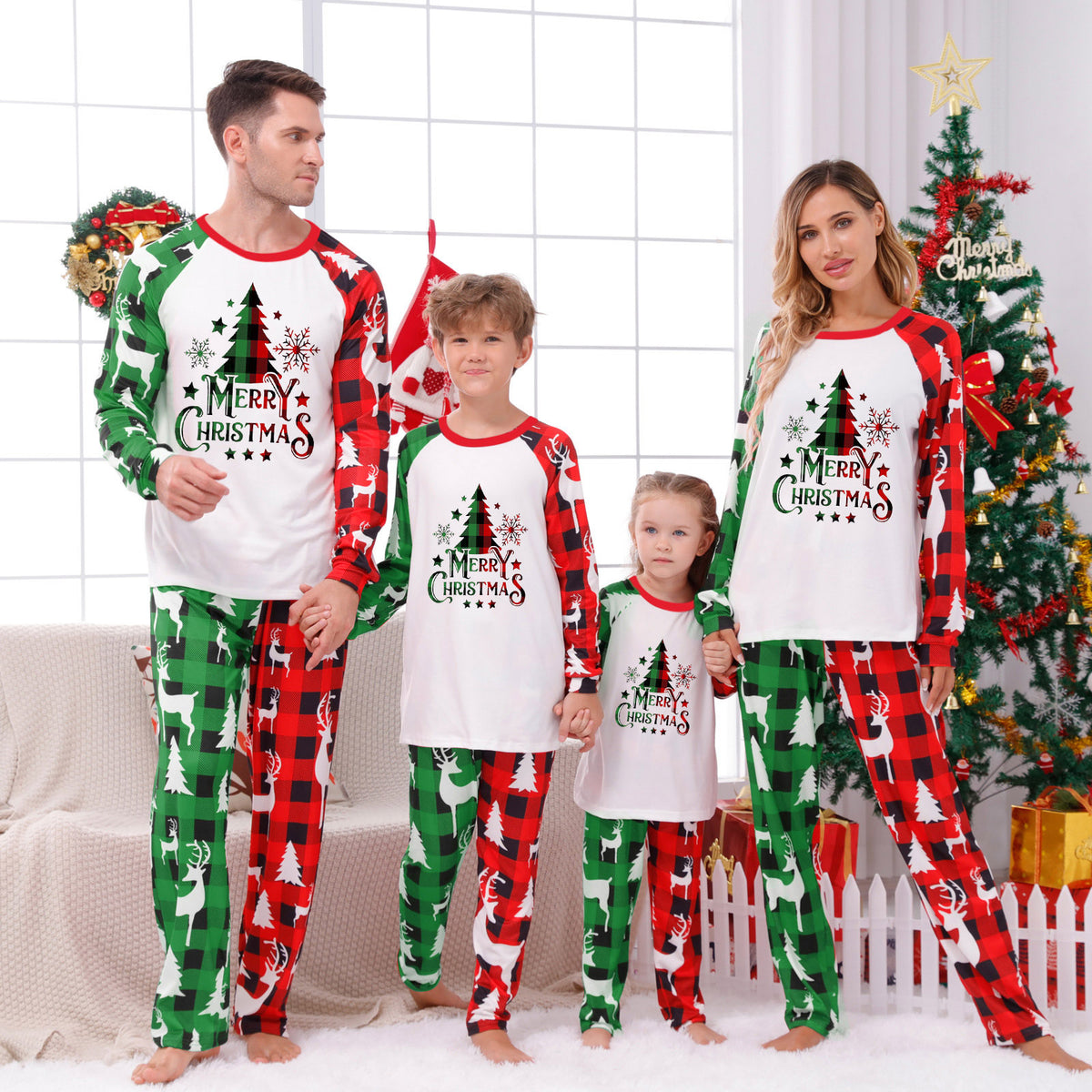 Christmas Pajamas for Family Photos Merry Tree Reindeer Print Mommy and Me Christmas Pajamas CHP-89
