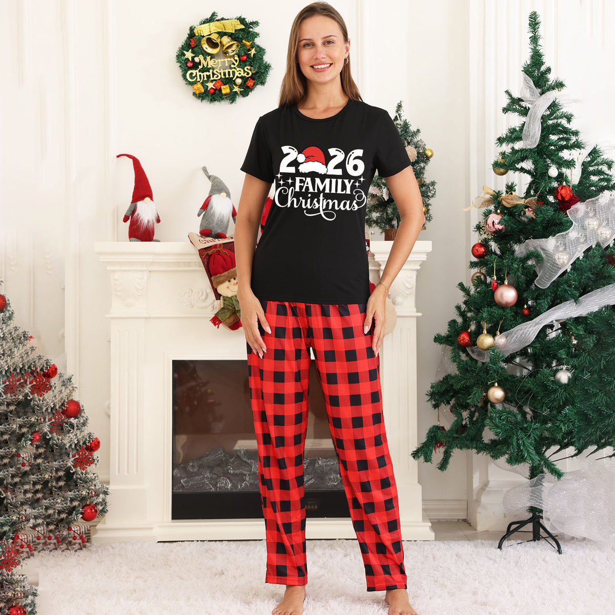 Christmas Family Photoshoot Outfits Santa Hat Bold Typography Christmas Party Pajamas CHP-31