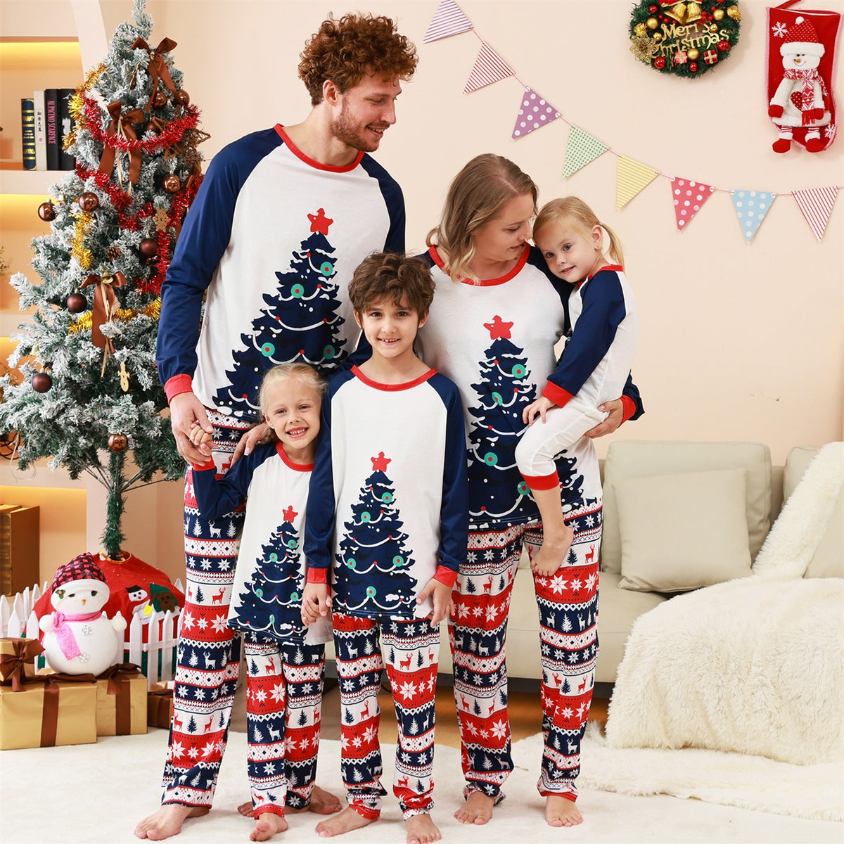 Matching Christmas PJs Navy Tree Fair Isle Print Dad and Kids Christmas Pajamas CHP-88