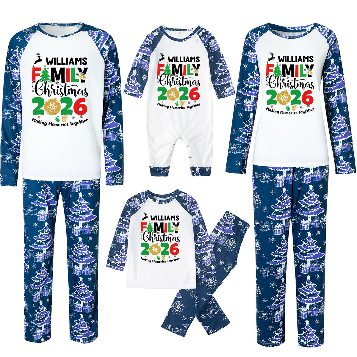 Christmas Pajamas Williams Family 2026 Reindeer Tree Snowflake Print Matching Family Sleepwear CHP-141