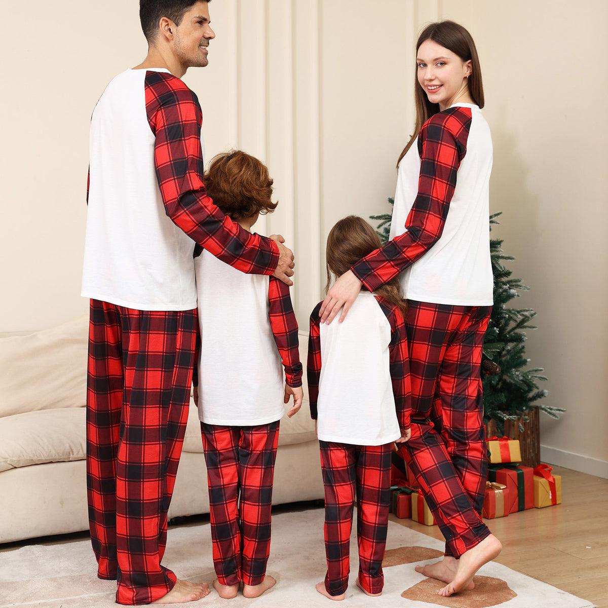 Red Plaid Christmas Pajamas Santa Gingerbread Graphic Family Christmas PJs CHP-42