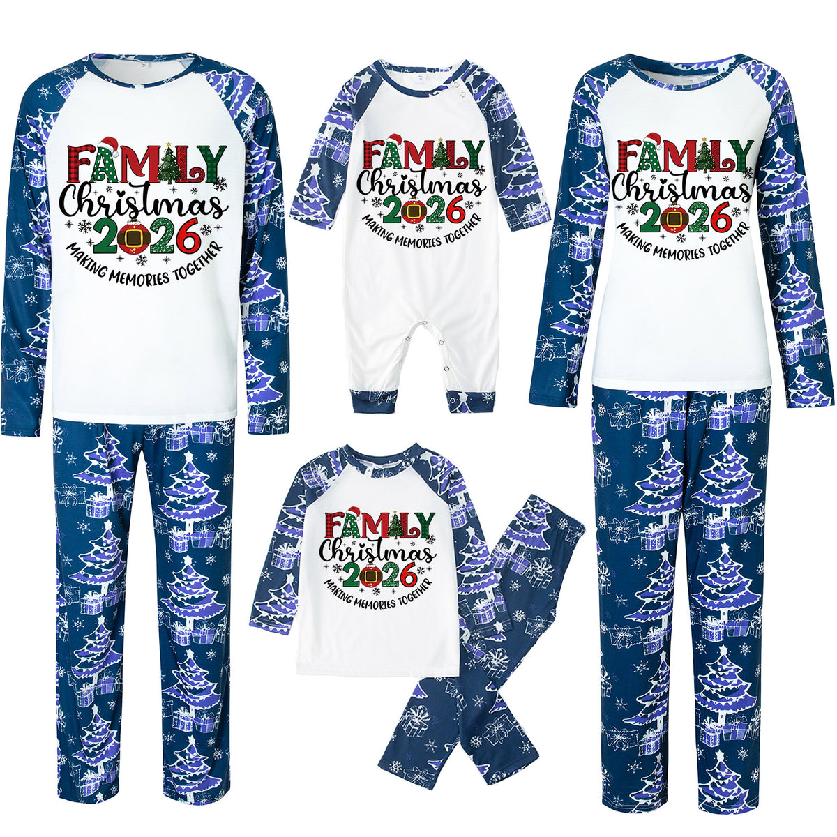 Christmas Pajamas Family Christmas 2026 Plaid Letter Christmas Ornament Print Matching Family Sleepwear CHP-136