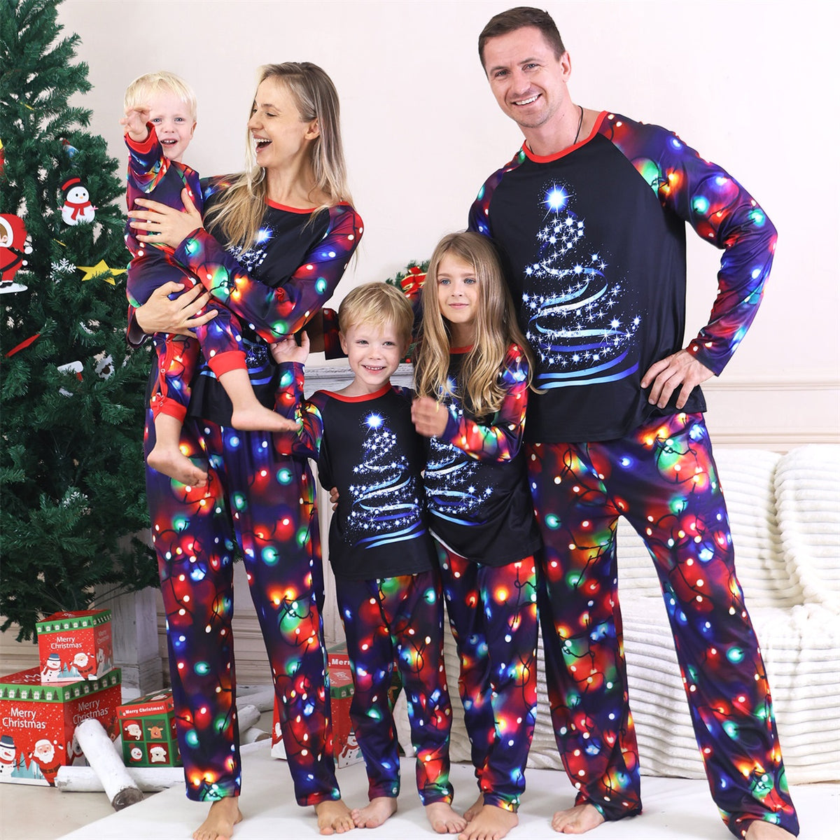 Christmas Card Photo Outfits Sparkling Tree Lights Print Christmas Photo Session Outfits CHP-93