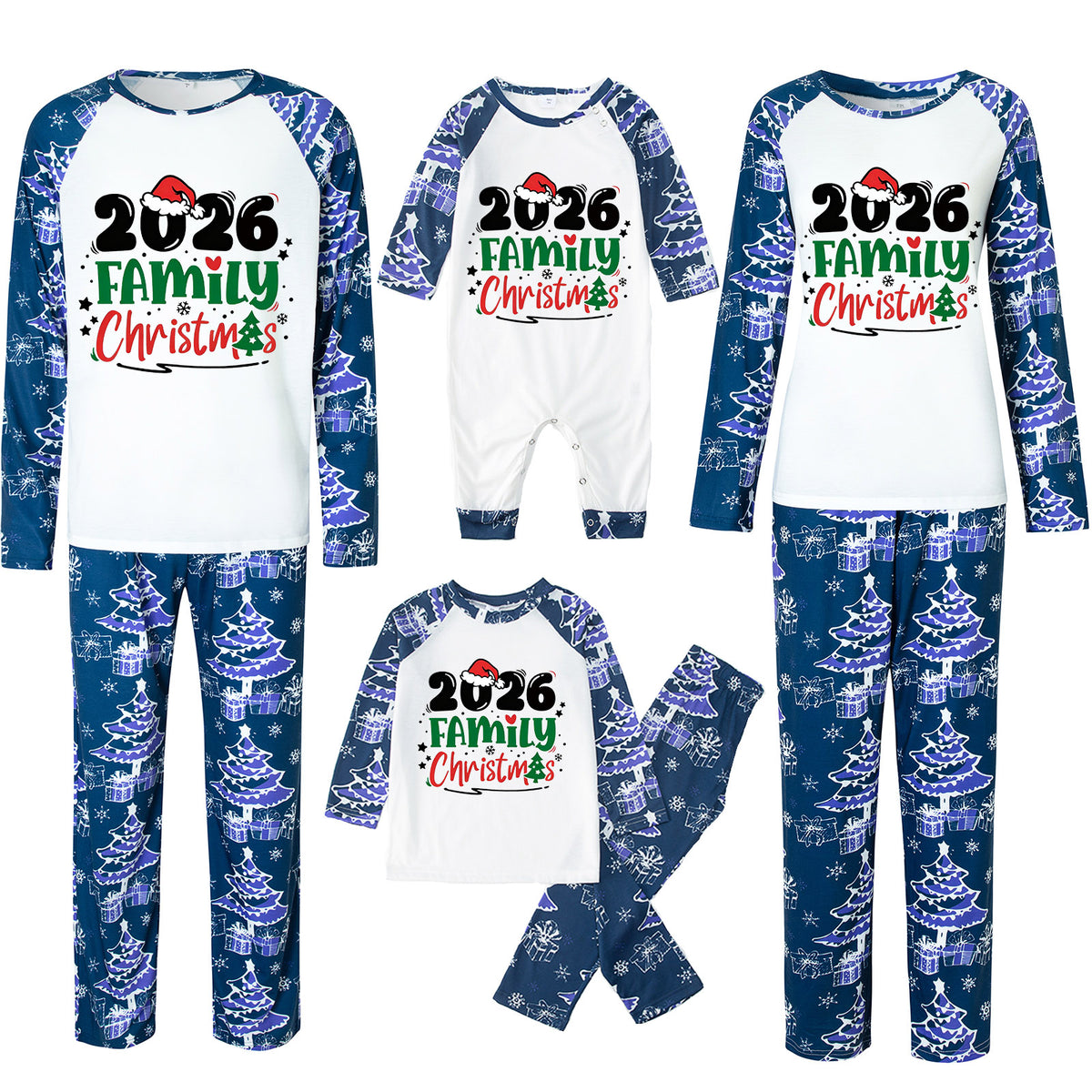 Christmas Pajamas 2026 Family Christmas Red Green Lettering Santa Hat Matching Family Sleepwear CHP-139