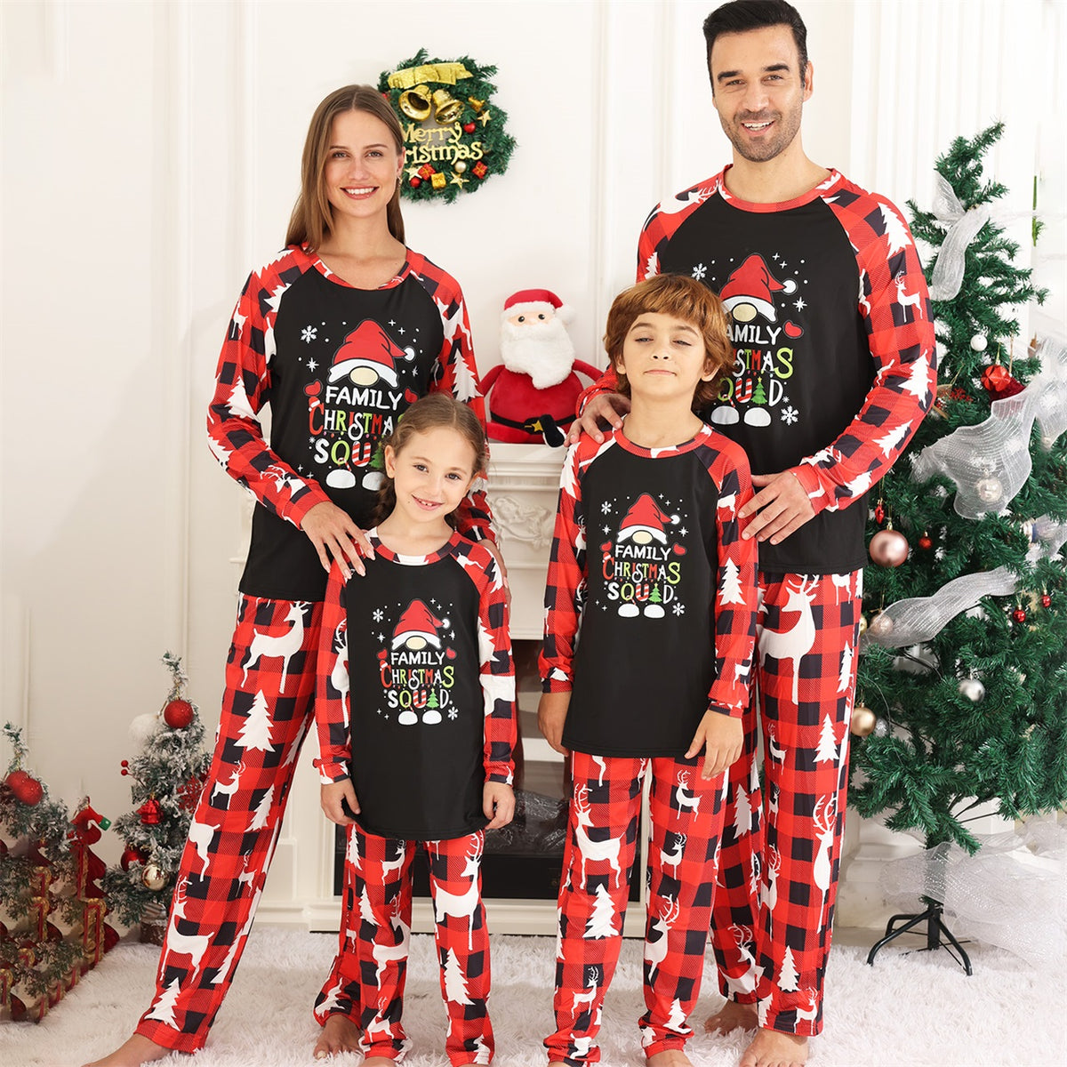 Christmas Pajamas Red Buffalo Plaid Reindeer Print Christmas Photo Session Outfits CHP-81