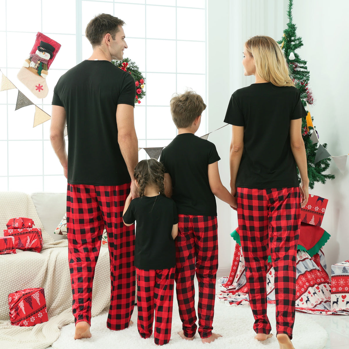 Candy Cane Christmas Pajamas Santa Gingerbread Print Christmas Card Photo Outfits CHP-36