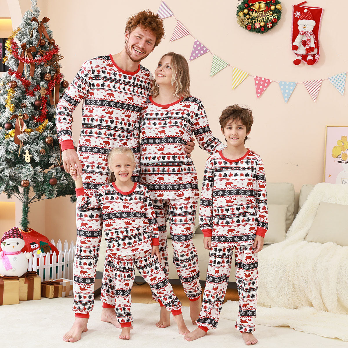 Christmas Plaid Pajamas Nordic Bear Tree Snowflake Christmas Photo Session Outfits CHP-79