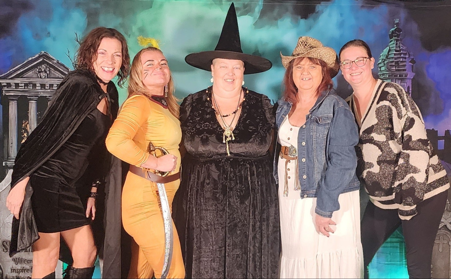 Halloween Graveyard Backdrop Glowing Foggy Tombstones Halloween Backdrop MRR8-24