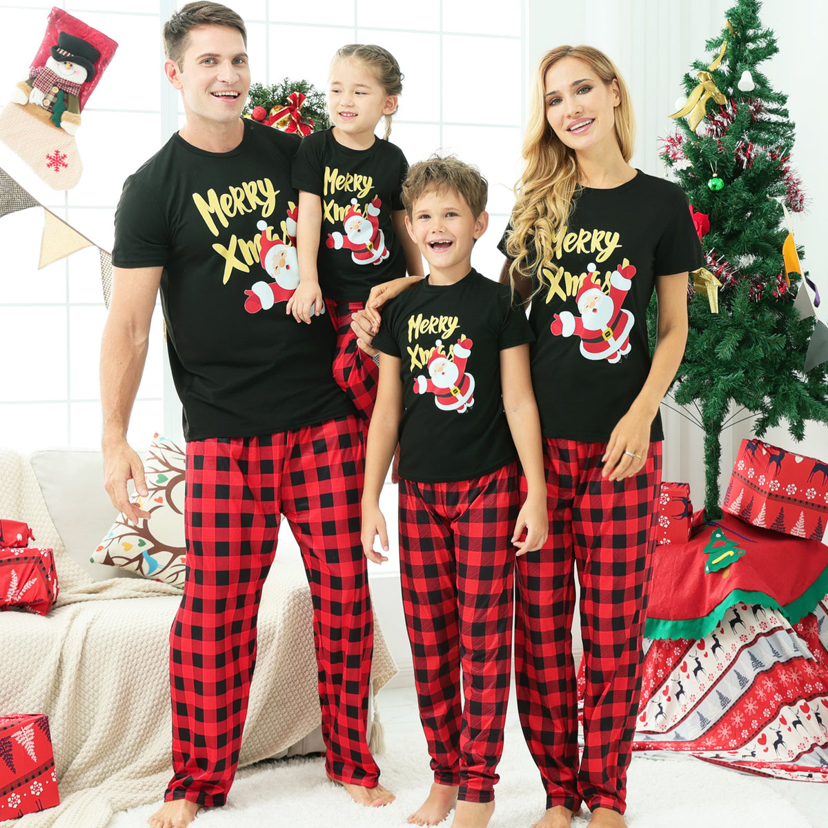 Matching Family Christmas Pajamas Merry Santa Buffalo Plaid Print Christmas Family Pajamas CHP-85