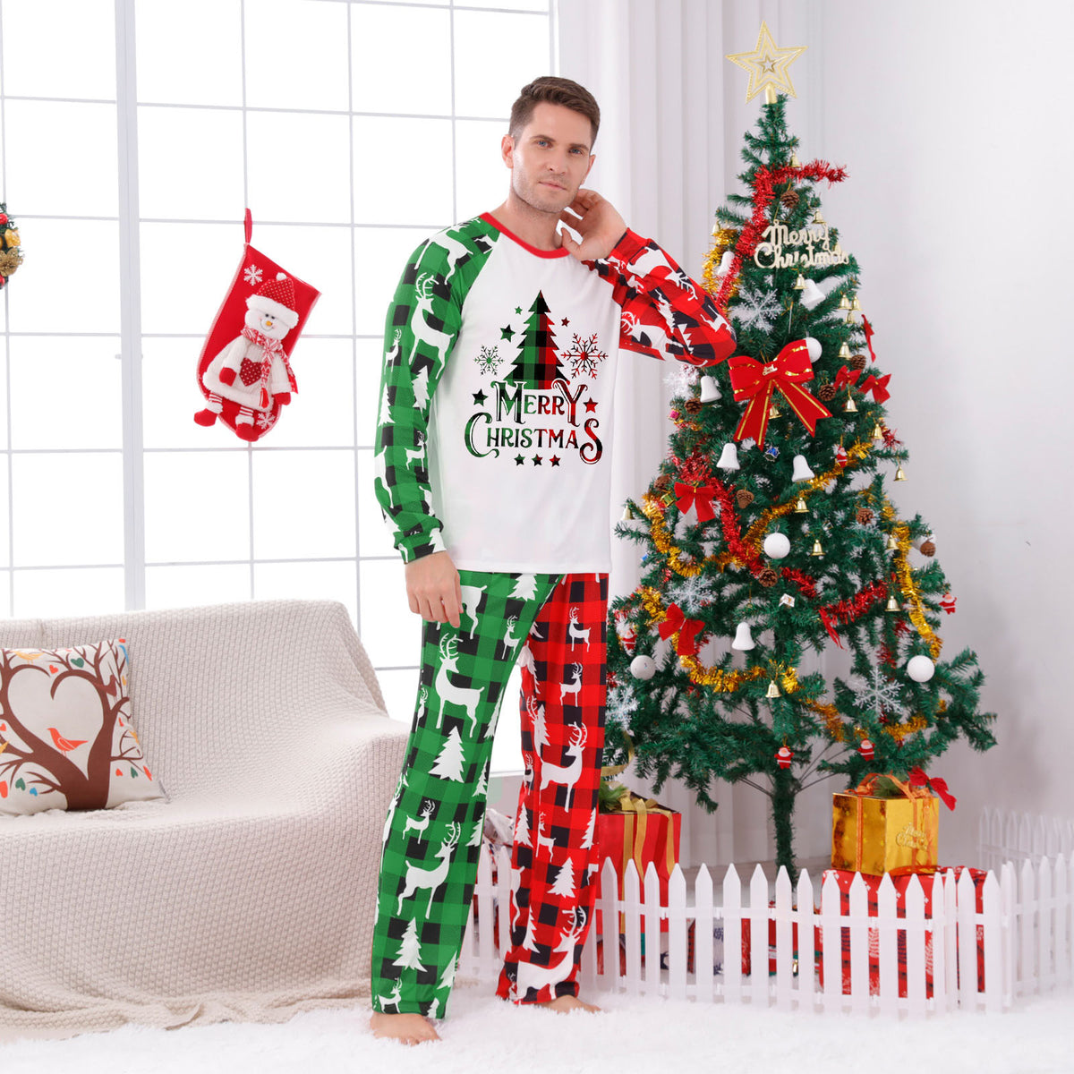 Christmas Pajamas for Family Photos Merry Tree Reindeer Print Mommy and Me Christmas Pajamas CHP-89