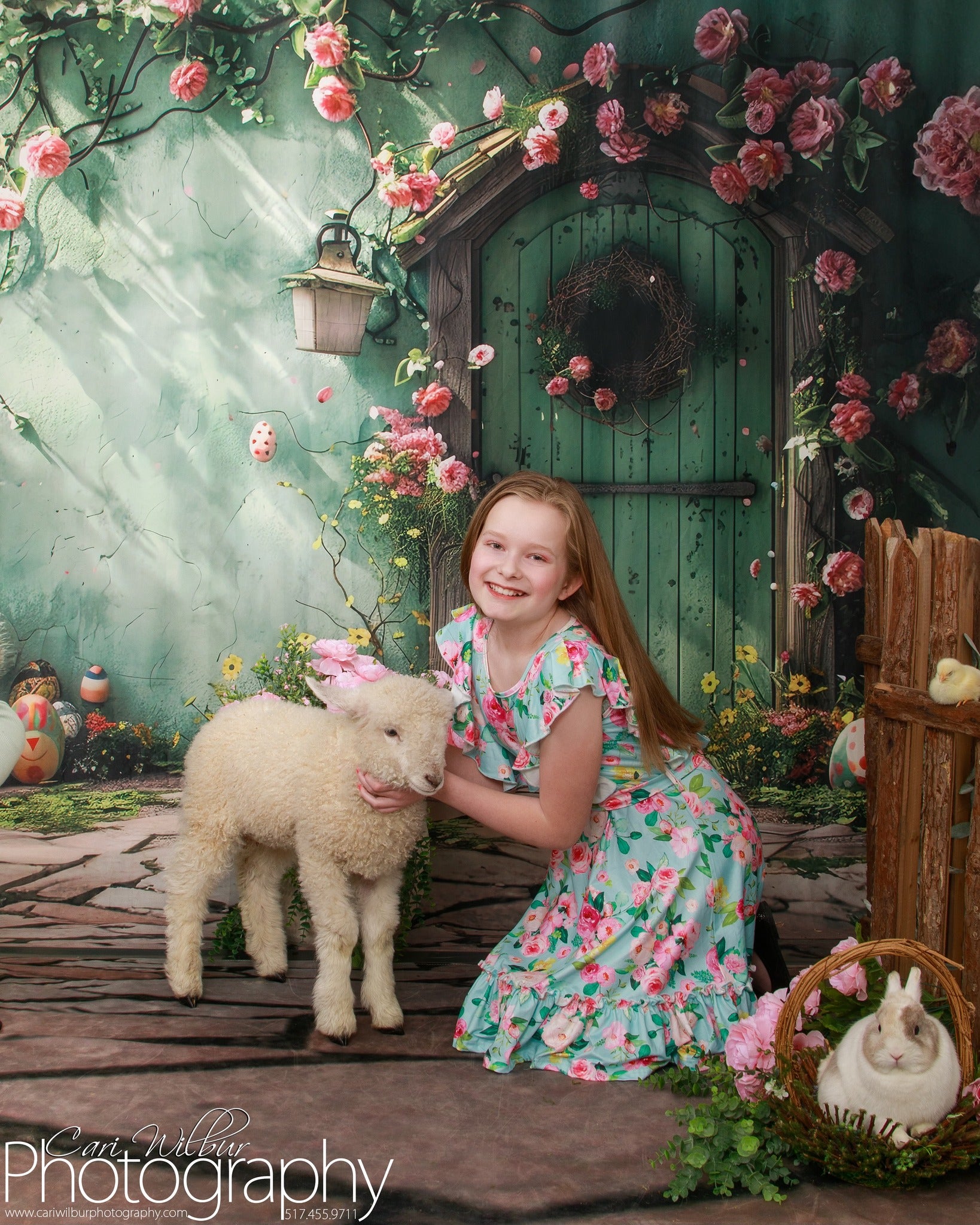 Backdrop With Flowers Green Door Wreath Backdrop BRP12-557