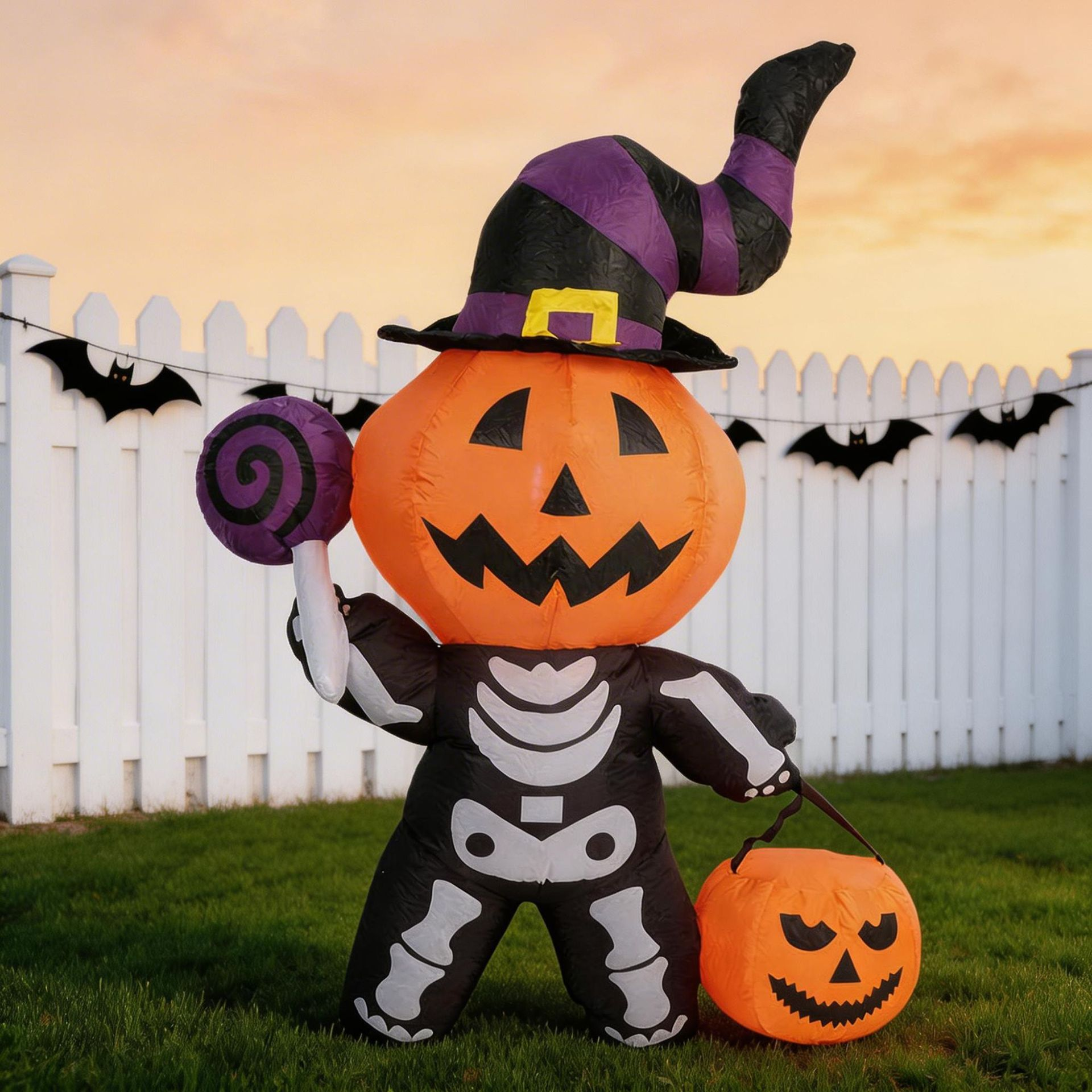 6FT Halloween Inflatable Pumpkin Skeleton LED Yard Decoration Outdoor Blow Up Decor