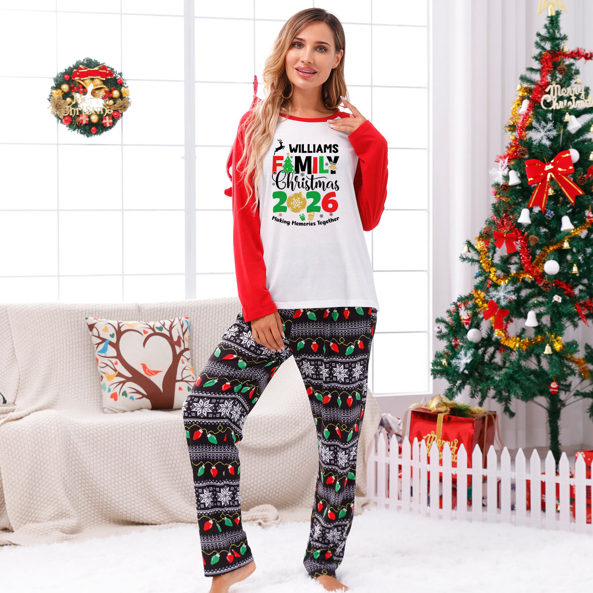 Christmas Pajamas Williams Family 2026 Reindeer Tree Graphic Matching Family Sleepwear CHP-131