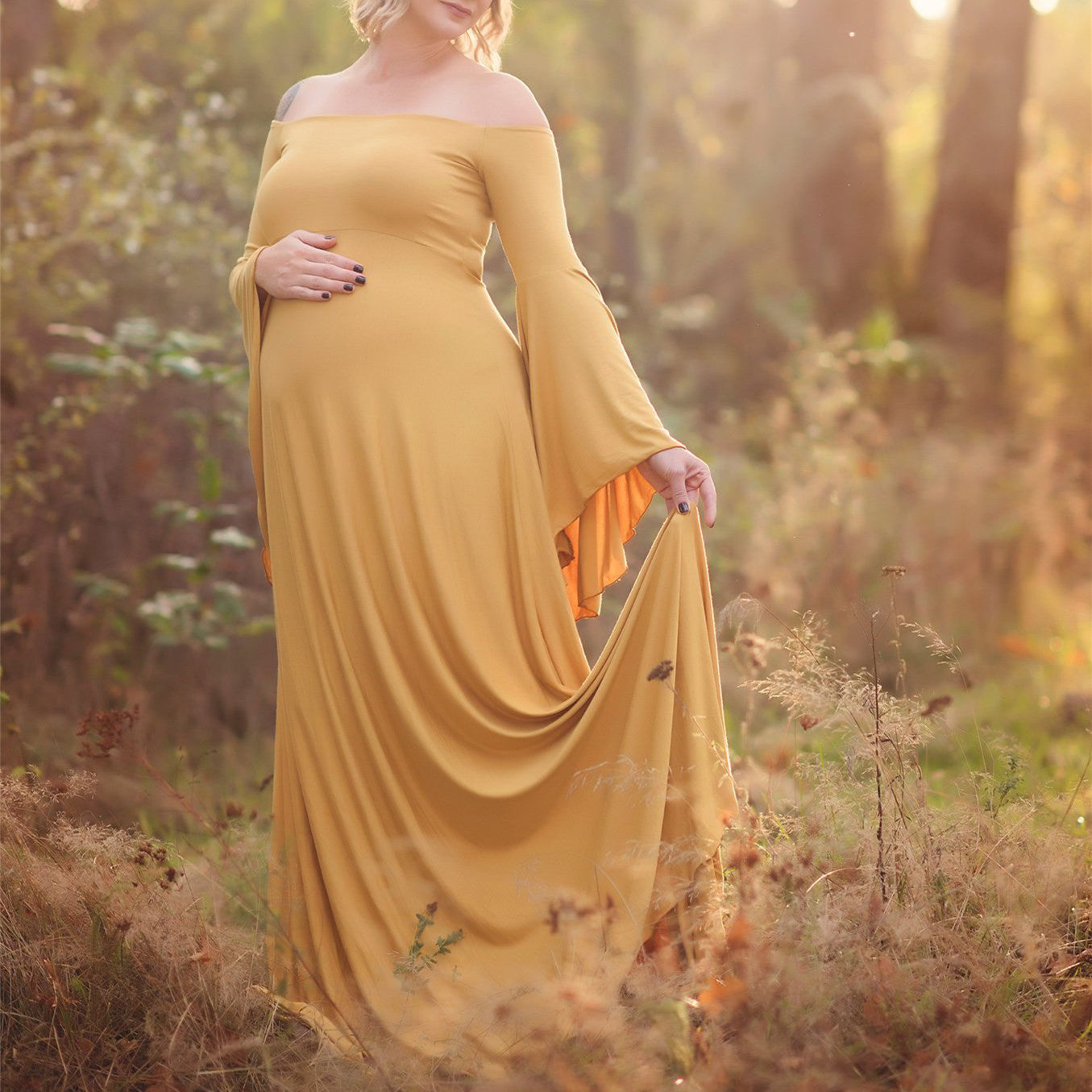 Simple court style strapless floor length maternity photography dress RB20