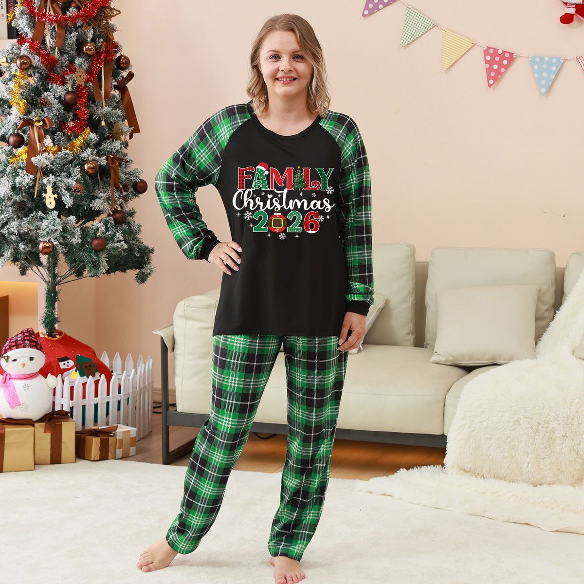Holiday Pajamas Black Green Plaid Holiday Set Christmas Pajamas CHP-12