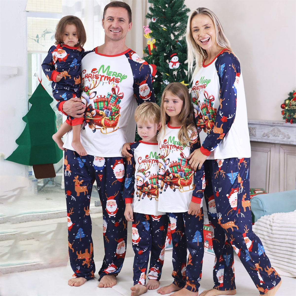 Christmas Photo Session Outfits Santa Reindeer Sleigh Gift Print Christmas Card Photo Outfits CHP-94