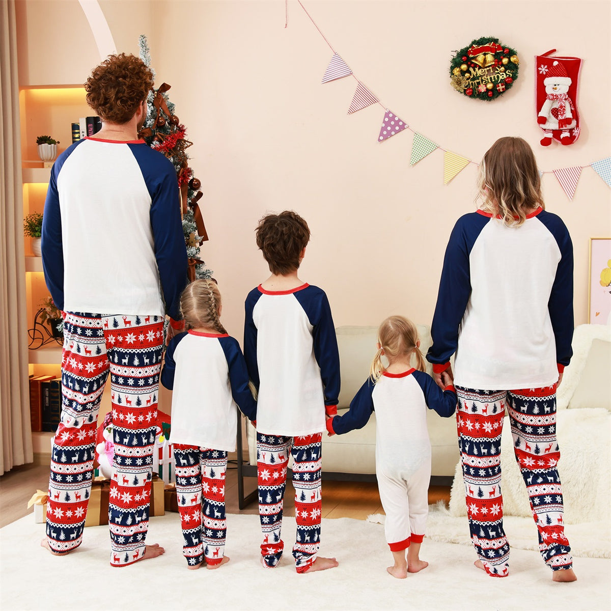 Matching Christmas PJs Navy Tree Fair Isle Print Dad and Kids Christmas Pajamas CHP-88