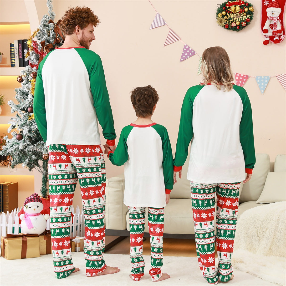 Family Christmas Pajamas Tree Fair Isle Print Matching Christmas Pajamas for Photos CHP-84