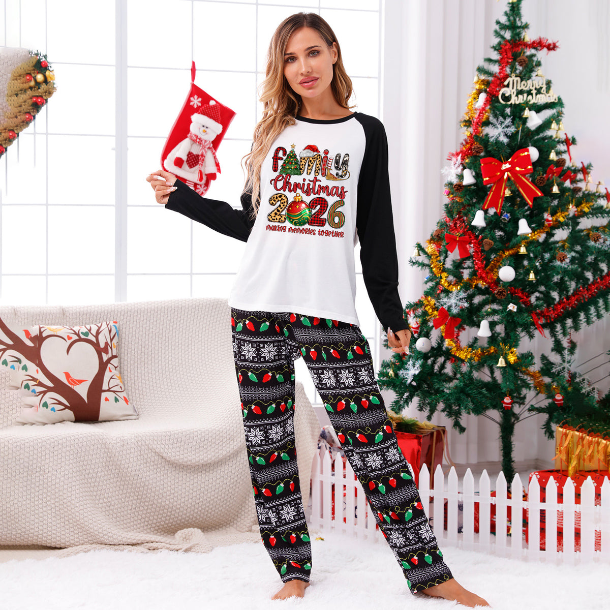 Christmas Pajamas Family Christmas 2026 Mixed Pattern Letter Print Matching Family Photoshoot Sleepwear CHP-123