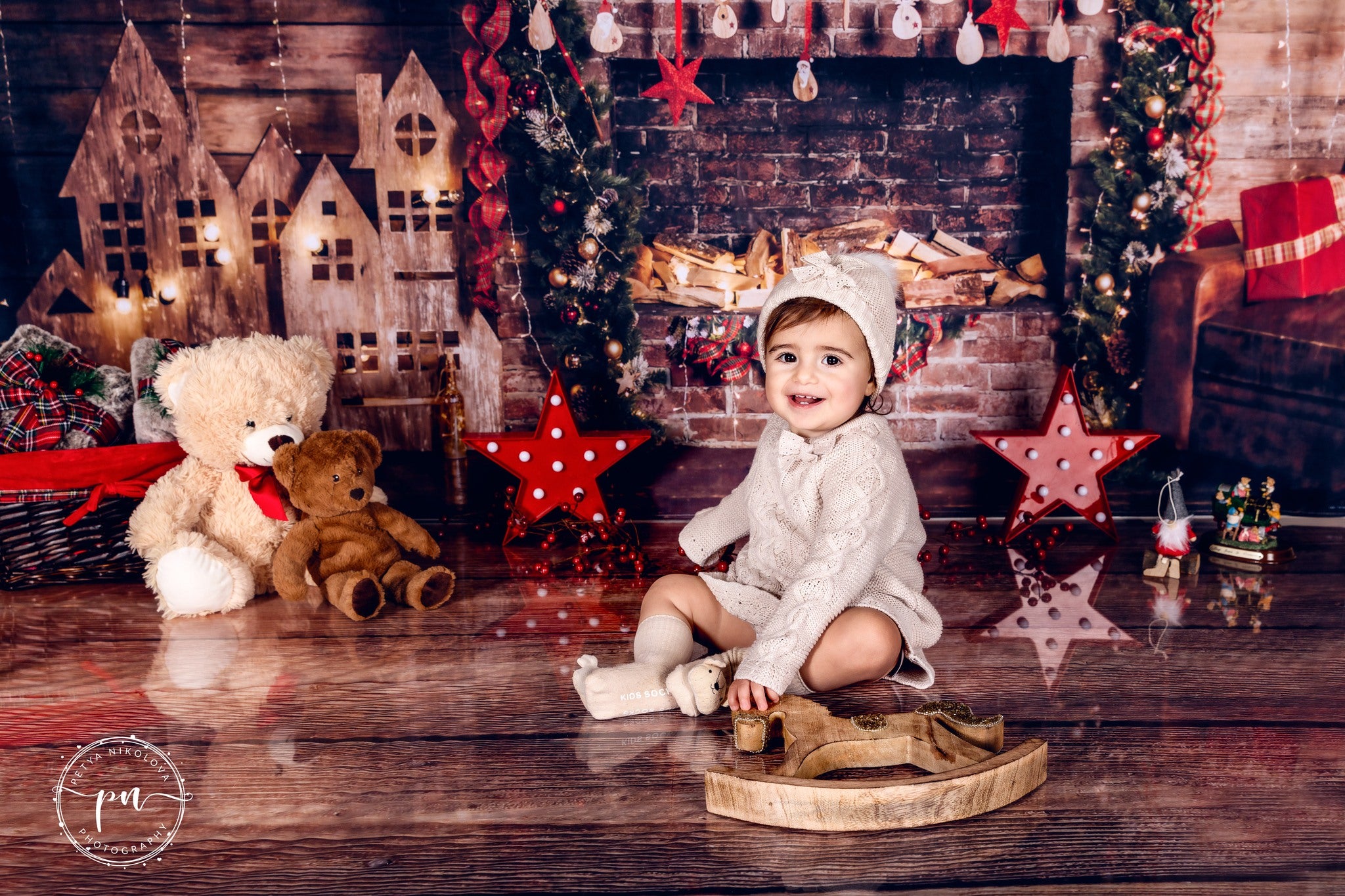 Christmas Decorations Brick Wall Photography Backdrops DBD-19186