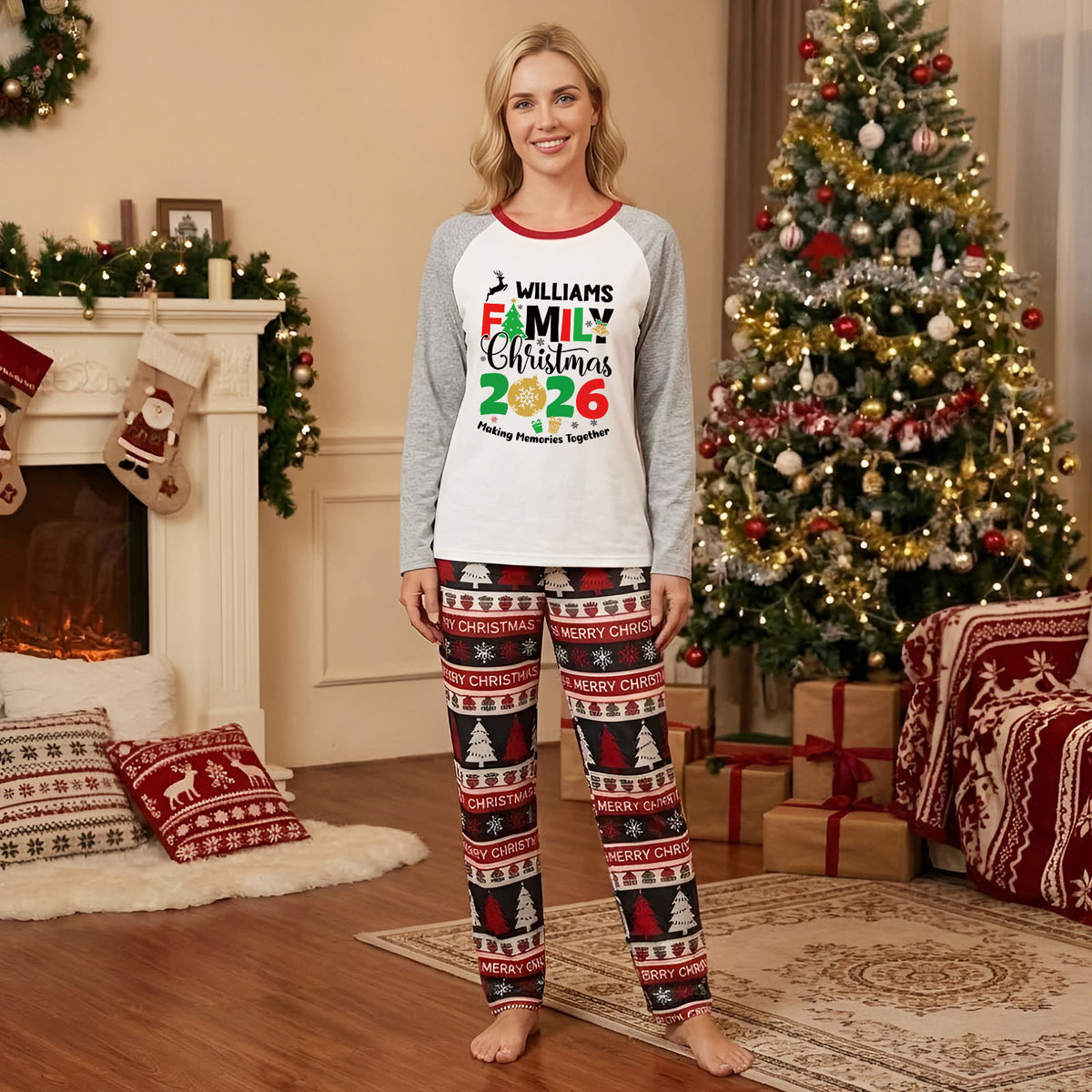 Fair Isle Christmas Pajamas Family Name Typography Christmas Photo Session Outfits CHP-60