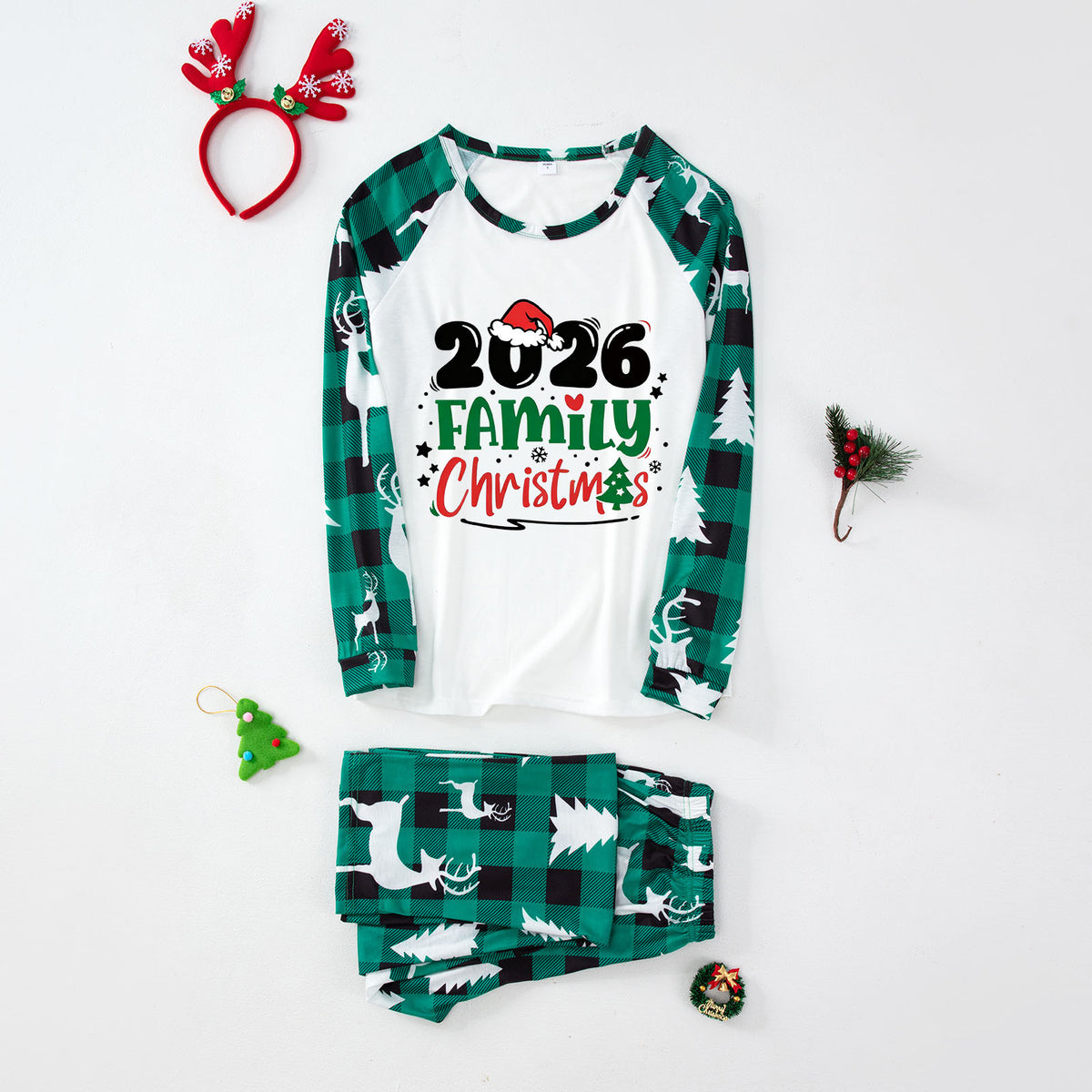 Family Christmas Pajamas Green Plaid Christmas Lounge Set CHP-4