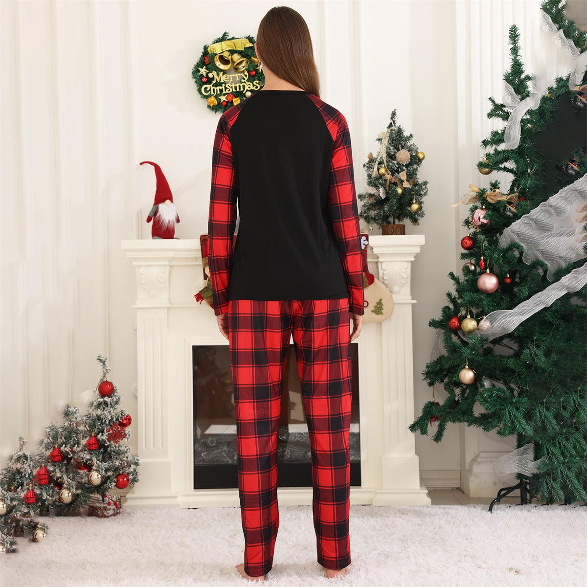 Christmas Plaid Pajamas Santa Hat Festive Typography Matching Christmas Pajamas CHP-43