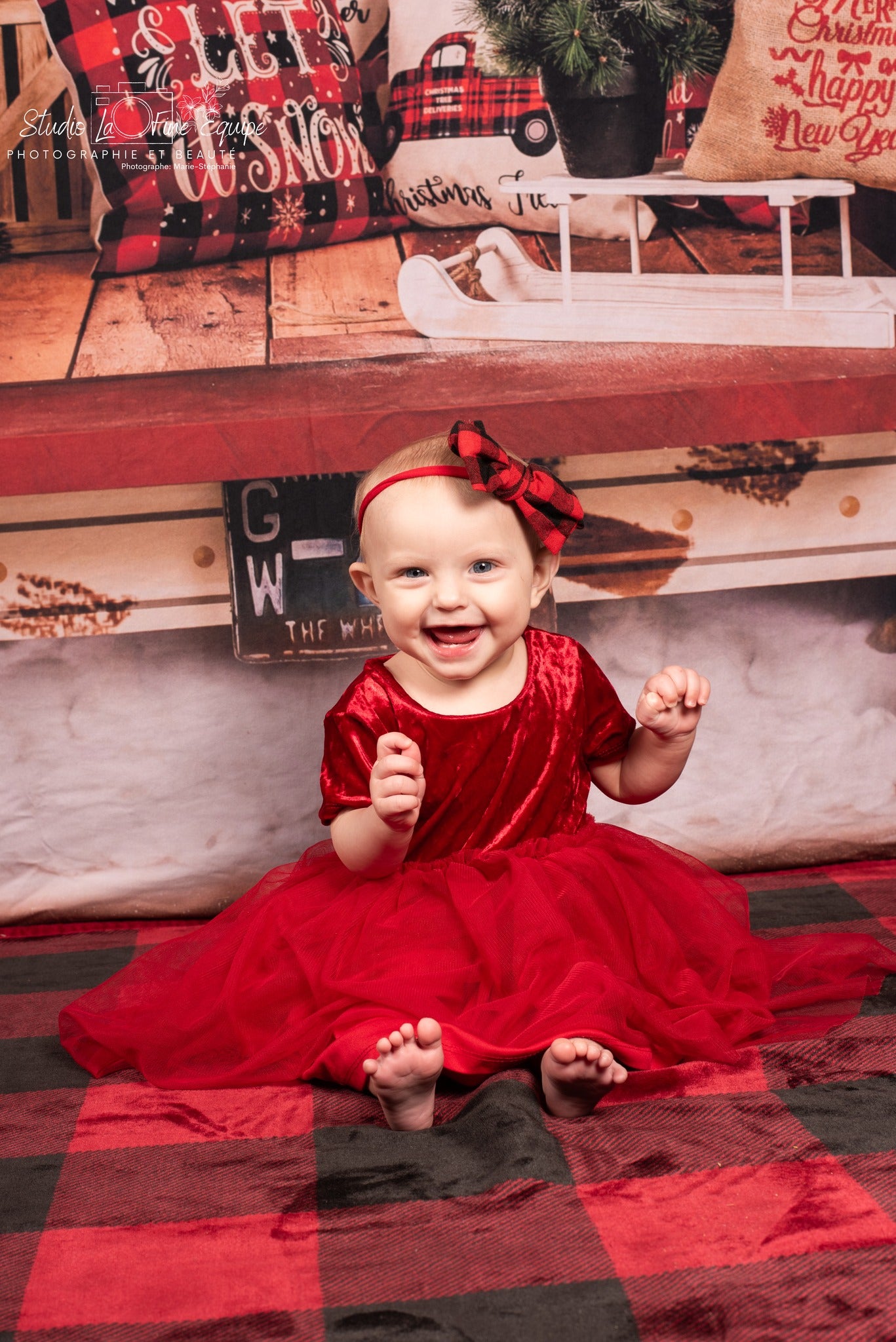 Red Car Christmas Tree Photography Backdrop SH-960