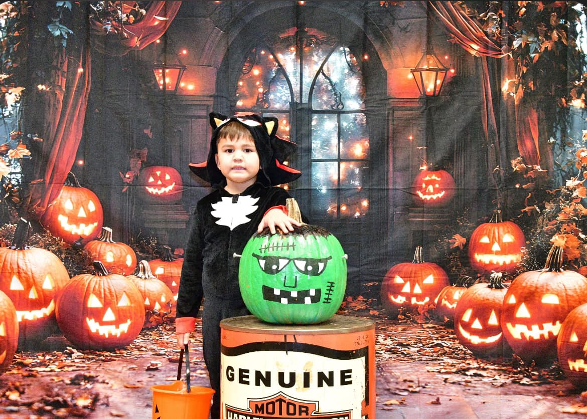 Halloween Glowing Pumpkin Lanterns Backdrop RR8-372