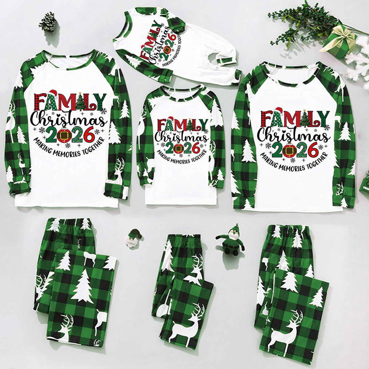 Christmas Pajamas Green Plaid Reindeer Print Christmas Sleepwear CHP-1