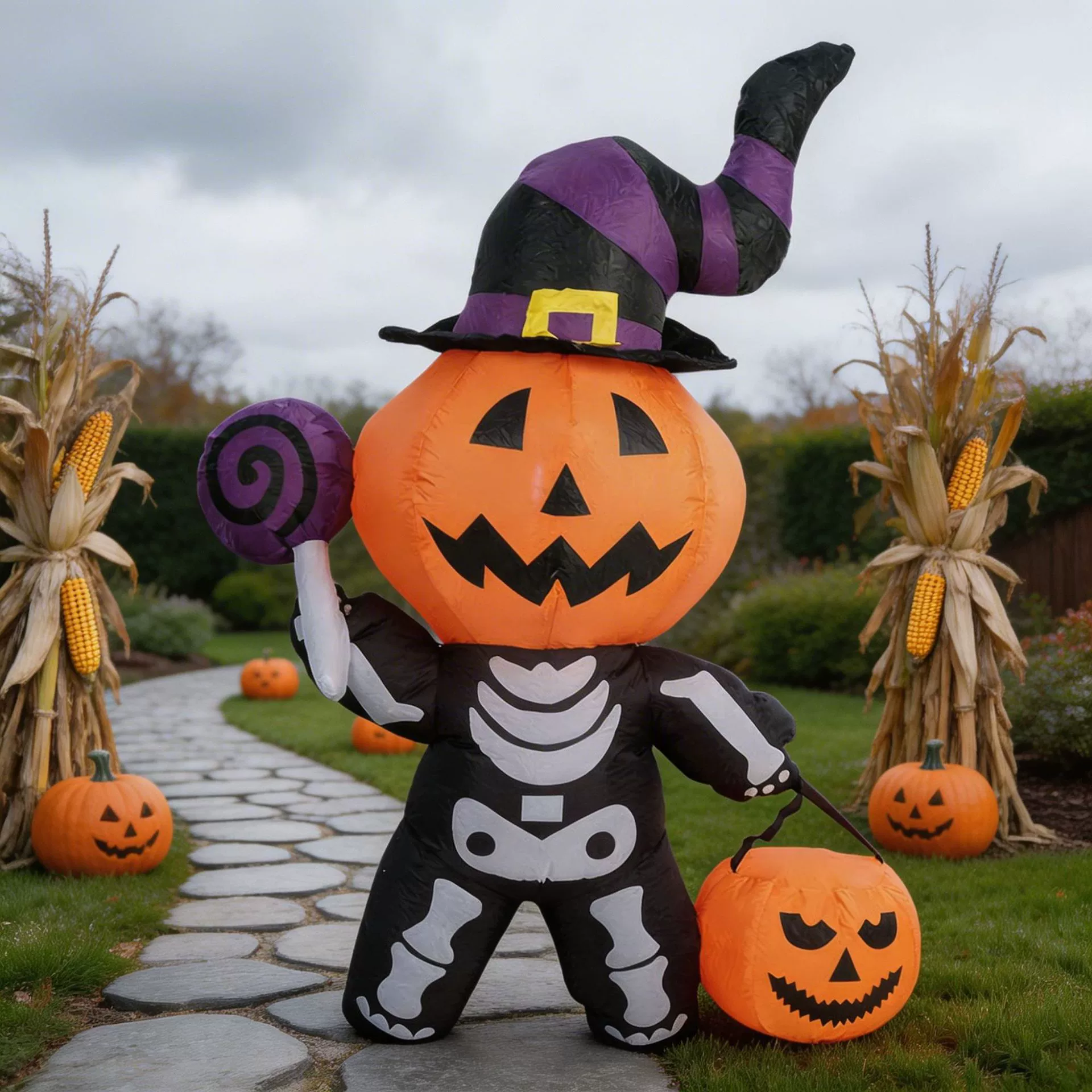 6FT Halloween Inflatable Pumpkin Skeleton LED Yard Decoration Outdoor Blow Up Decor