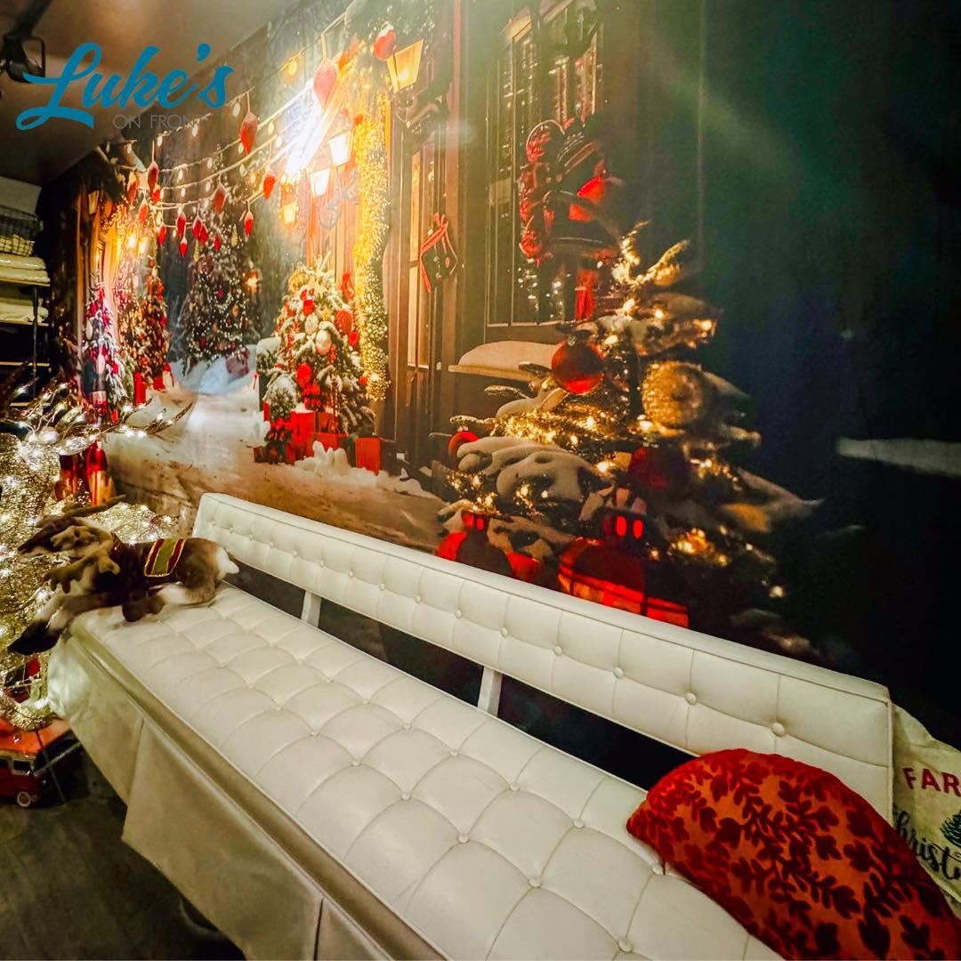 Christmas Village Lane Trees Lanterns Backdrop RR7-683