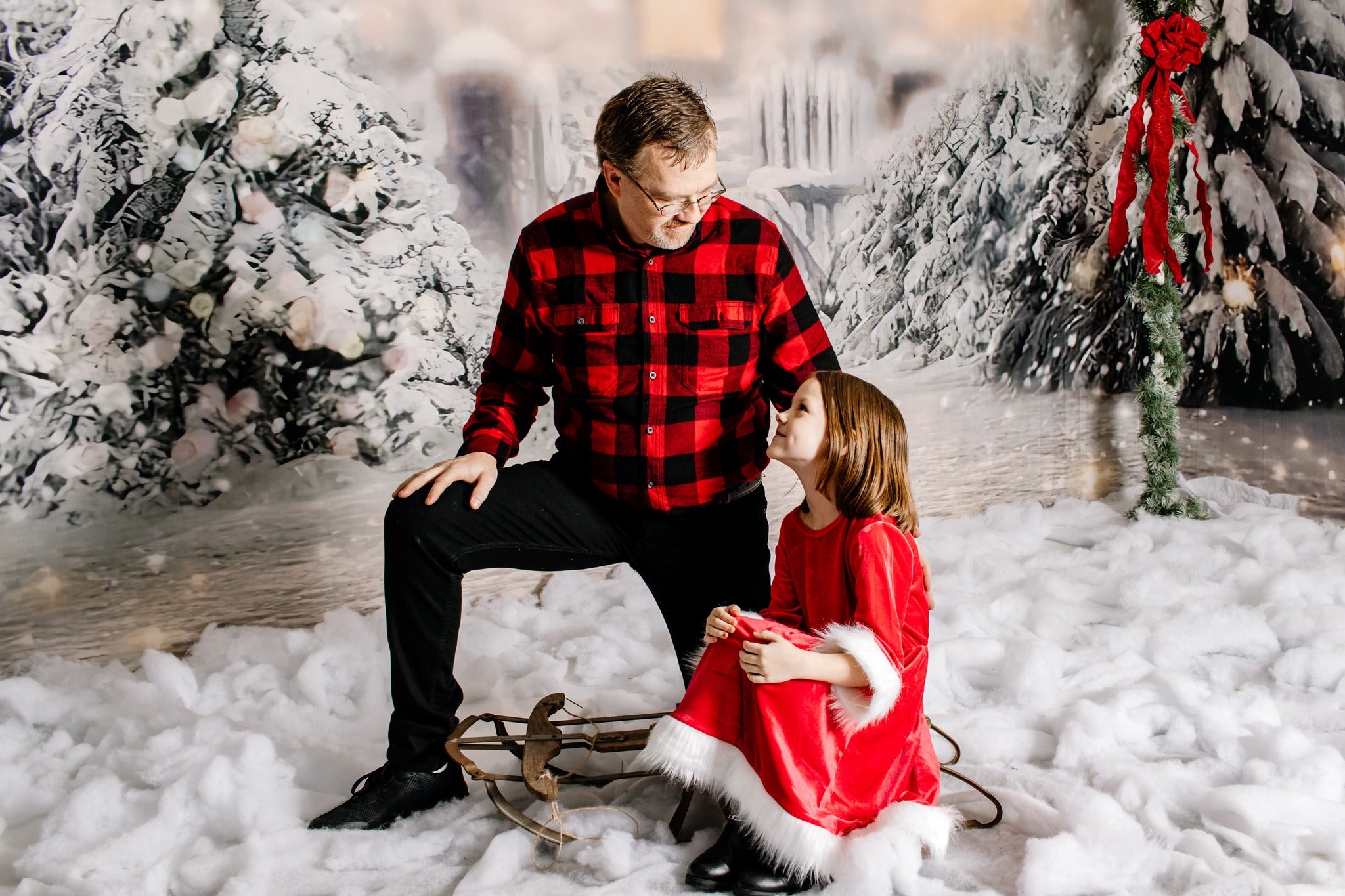 Winter Snow Christmas Tree Bokeh Photo Studio Backdrop G-1194