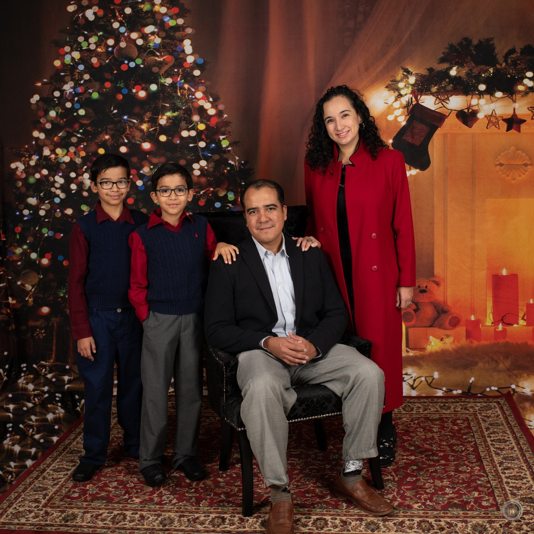 Christmas Lights Tree Fireplace Photo Backdrop M12