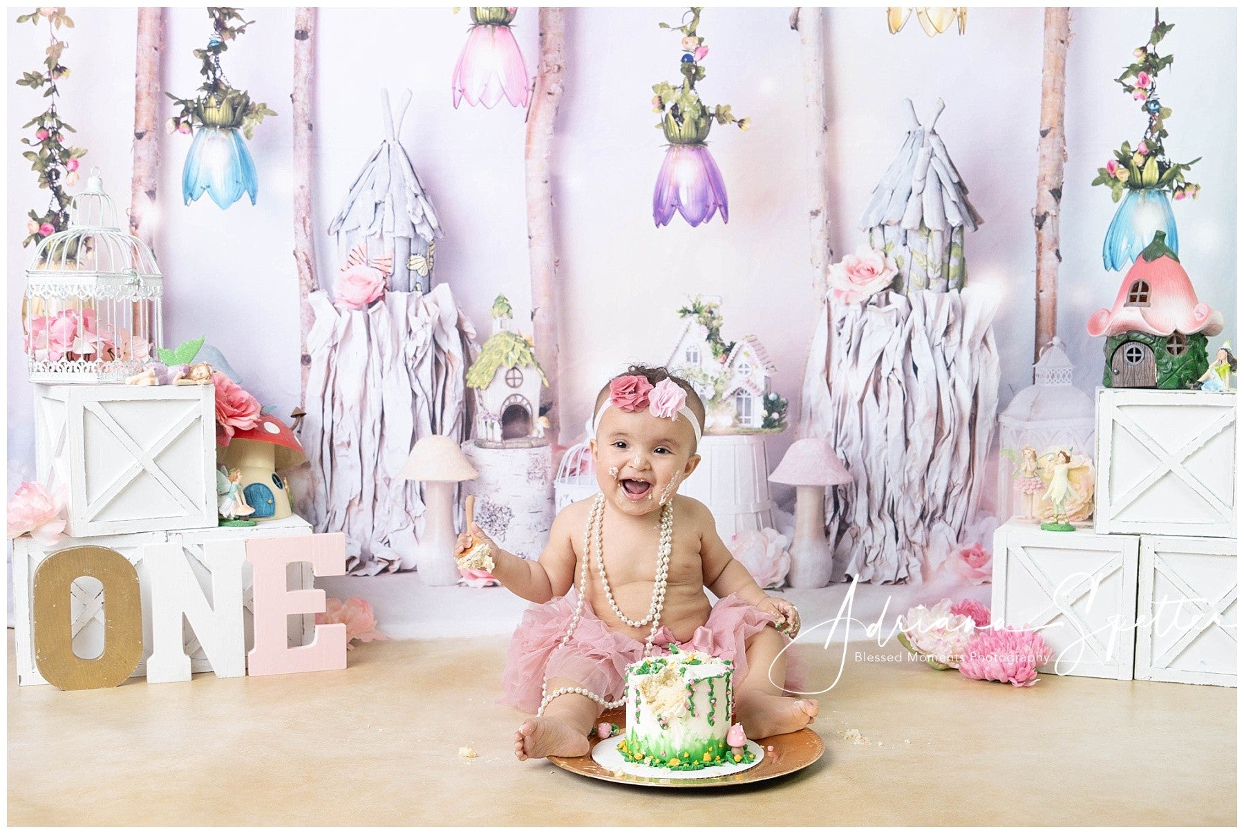Kids Photo Backdrop Fairy Tale Cottage Flowers Newborn Backdrop MRR10-25