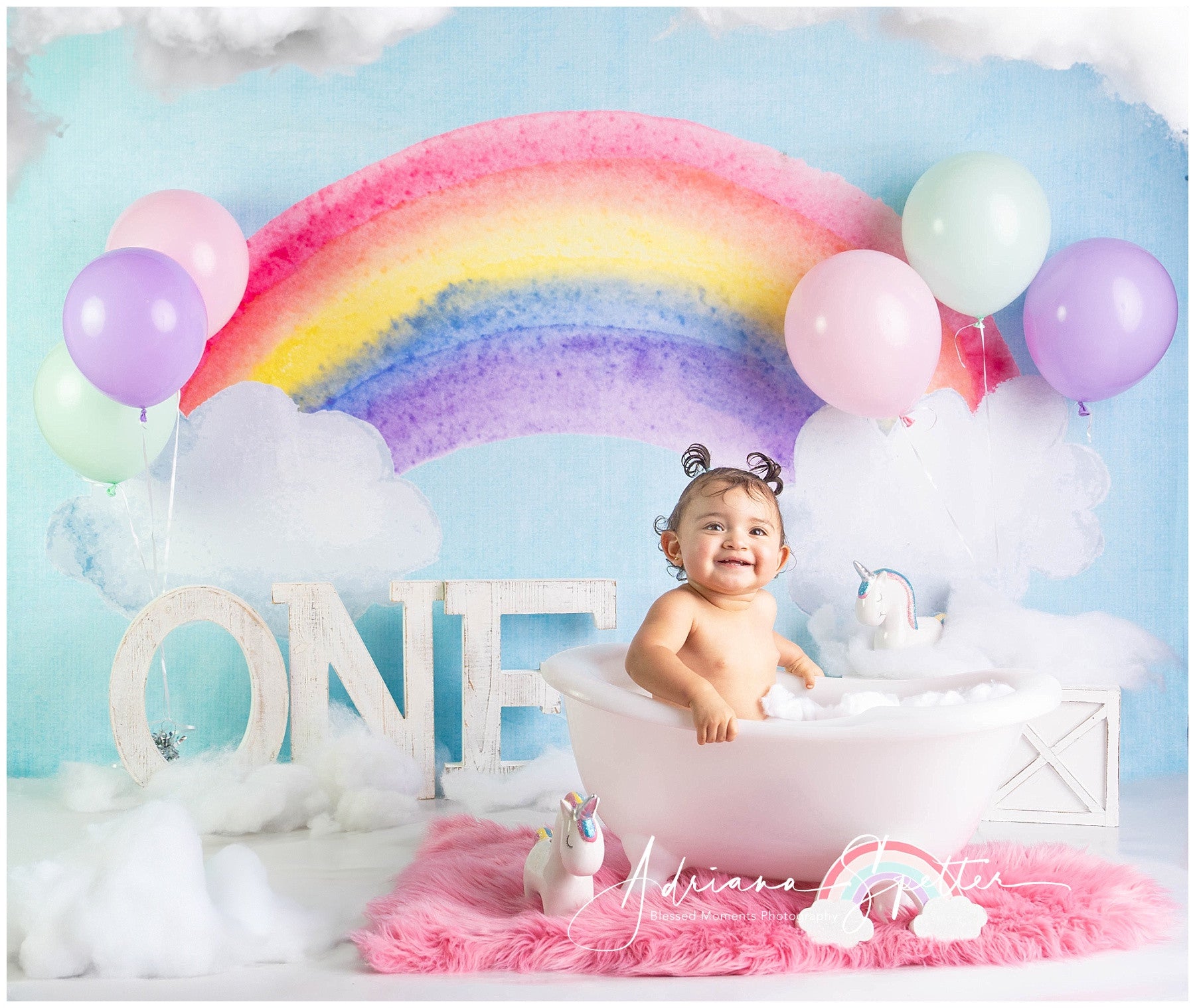 Smash Cake Backdrop Colorful Rainbow Sky Birthday Backdrops MRR10-18