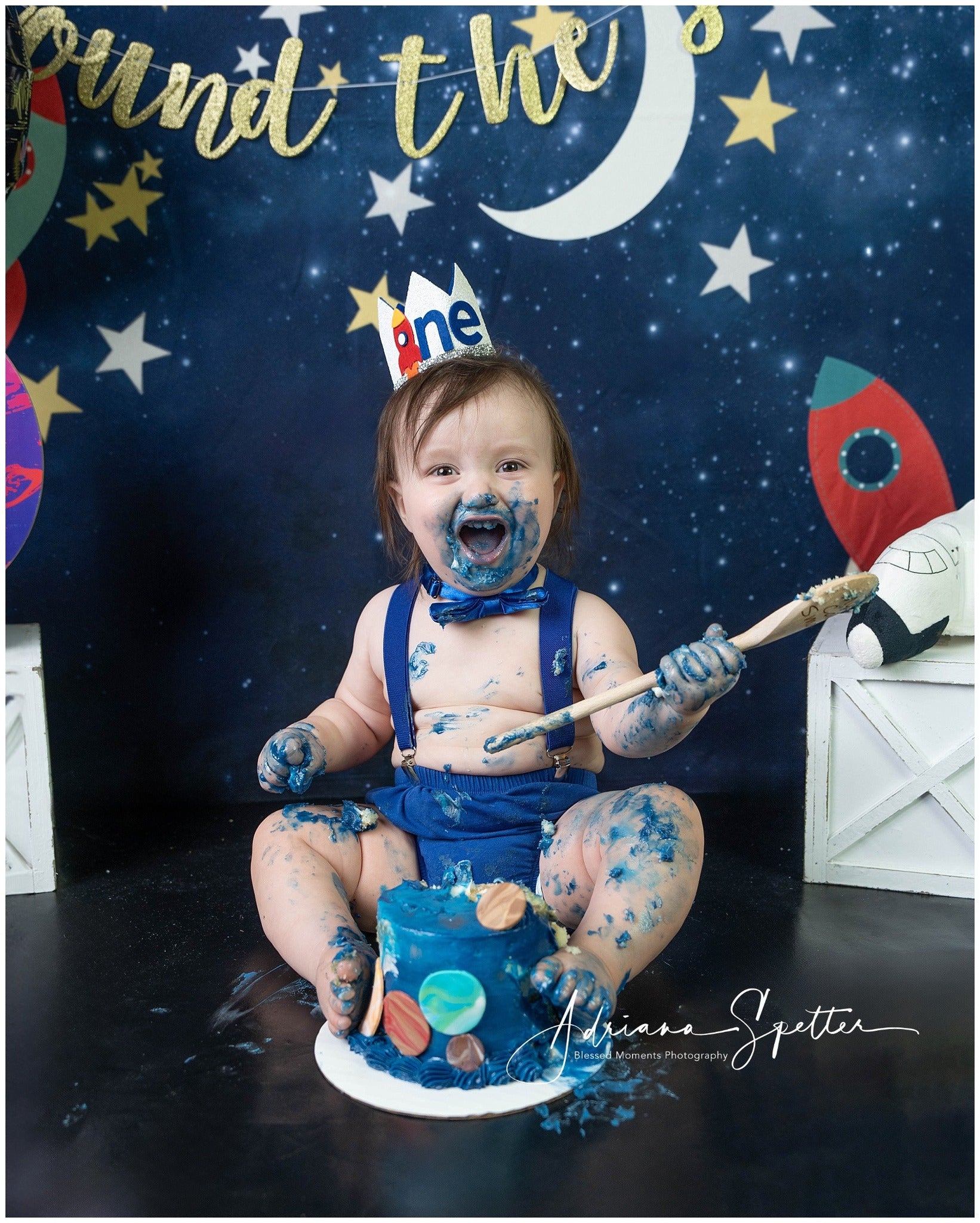 Cake Smash Backdrop Space Adventure Rocket Stars Birthday Backdrop MRR10-16
