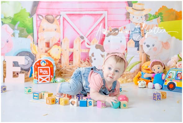 Kids Photo Backdrop Cartoon Farm Animals Barn Newborn Backdrop MRR9-125