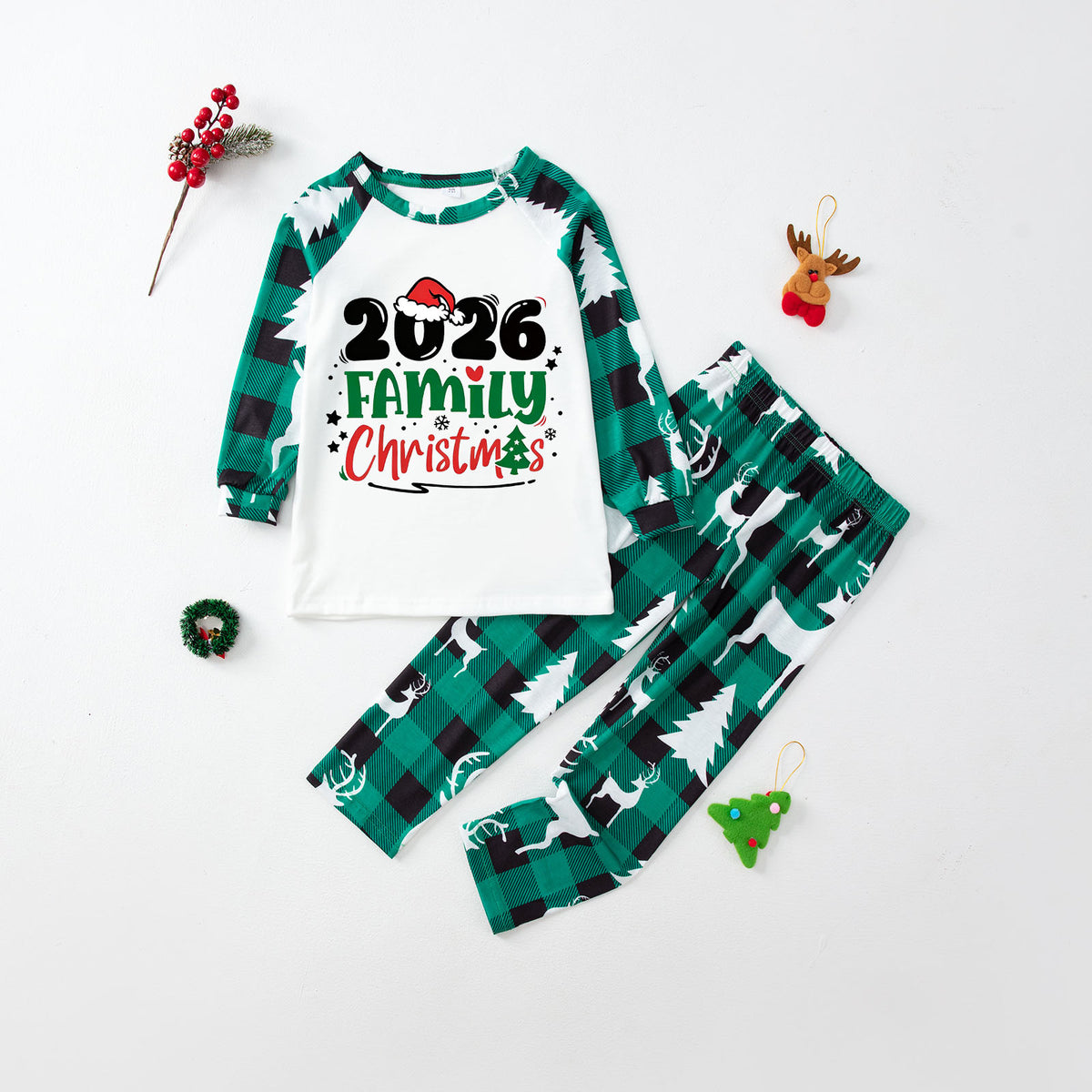 Family Christmas Pajamas Green Plaid Christmas Lounge Set CHP-4